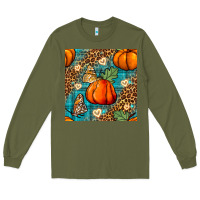 Army Green pumpkin and butterfly seamless pattern Long Sleeve Tee - BundleAndBundleShop