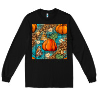 Black pumpkin and butterfly seamless pattern Long Sleeve Tee - BundleAndBundleShop