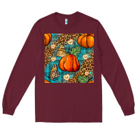 Burgundy pumpkin and butterfly seamless pattern Long Sleeve Tee - BundleAndBundleShop
