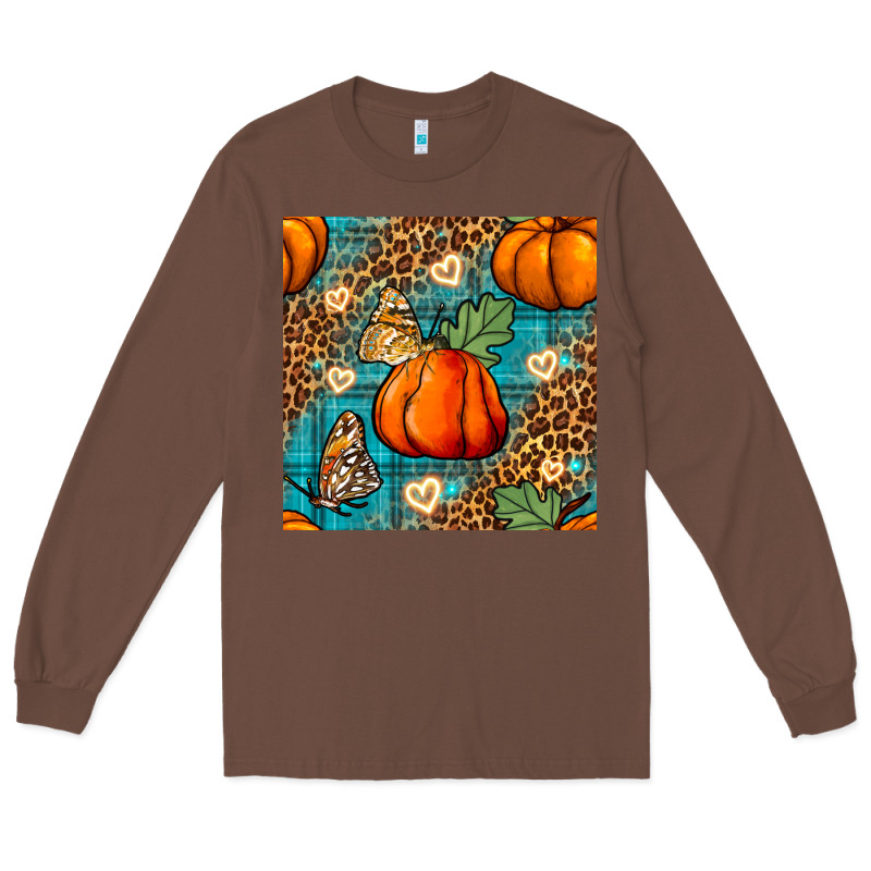 Pumpkin And Butterfly Seamless Pattern Long Sleeve Tee by BundleAndBundleShop | Teevron