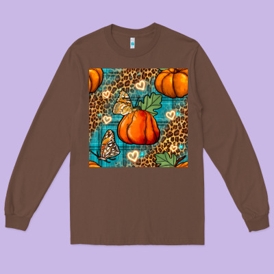 Pumpkin And Butterfly Seamless Pattern Long Sleeve Tee Designed By Bundleandbundleshop