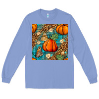 Colony Blue pumpkin and butterfly seamless pattern Long Sleeve Tee - BundleAndBundleShop