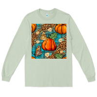 Matcha pumpkin and butterfly seamless pattern Long Sleeve Tee - BundleAndBundleShop