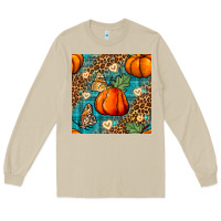 Mushroom pumpkin and butterfly seamless pattern Long Sleeve Tee - BundleAndBundleShop