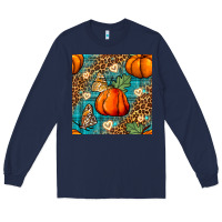 Navy pumpkin and butterfly seamless pattern Long Sleeve Tee - BundleAndBundleShop