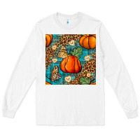 White pumpkin and butterfly seamless pattern Long Sleeve Tee - BundleAndBundleShop