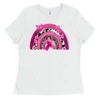 White Breast Cancer rainbow Ladies Tee - FaDigitalArtStudio