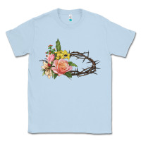 Dusty Blue Crown of thorns floral Easter Classic Tee - CowGirlArtShop