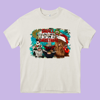 Small Town Christmas Heavy Core Tee Designed By Cowgirlartshop