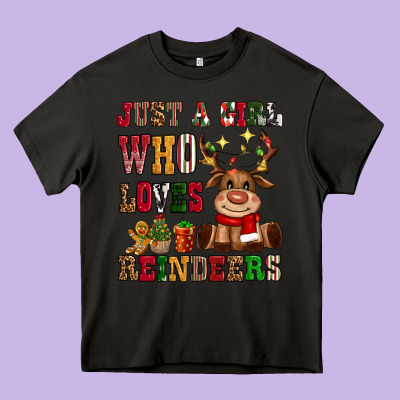 Just A Girl Who Loves Reindeers Heavy Core Tee Designed By Cowgirlartshop