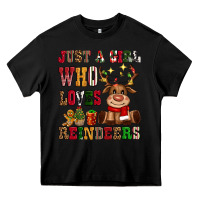 Black just a girl who loves reindeers Heavy Core Tee - CowGirlArtShop