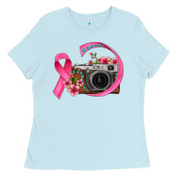 Baby Blue floral cancer ribbon vintage camera Ladies Tee - FaDigitalArtStudio