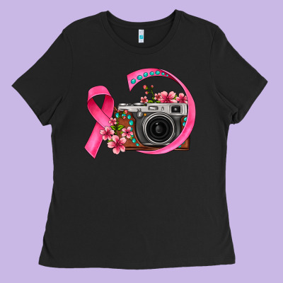 Floral Cancer Ribbon Vintage Camera Ladies Tee Designed By Fadigitalartstudio