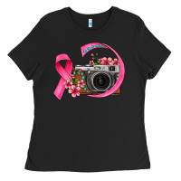 Black floral cancer ribbon vintage camera Ladies Tee - FaDigitalArtStudio