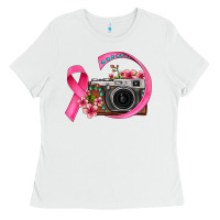 White floral cancer ribbon vintage camera Ladies Tee - FaDigitalArtStudio