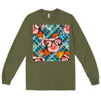 Army Green fall pig seamless pattern Long Sleeve Tee - BundleAndBundleShop