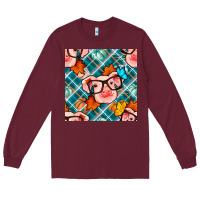 Burgundy fall pig seamless pattern Long Sleeve Tee - BundleAndBundleShop