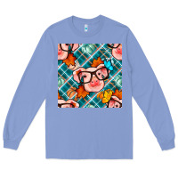Colony Blue fall pig seamless pattern Long Sleeve Tee - BundleAndBundleShop