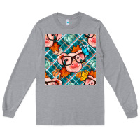 Heather Grey fall pig seamless pattern Long Sleeve Tee - BundleAndBundleShop