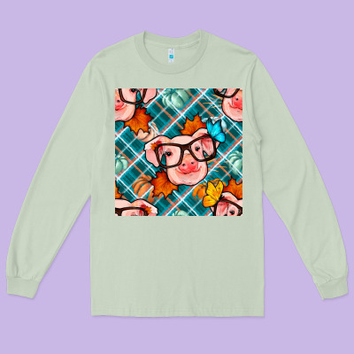 Fall Pig Seamless Pattern Long Sleeve Tee Designed By Bundleandbundleshop