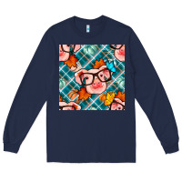 Navy fall pig seamless pattern Long Sleeve Tee - BundleAndBundleShop