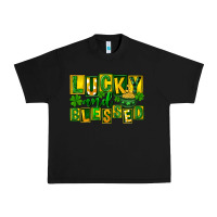Black St Patricks Day Lucky And Blessed Urban Heavy Tee - FaDigitalArtStudio