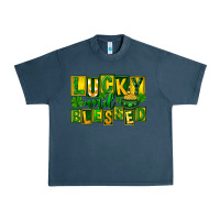 Midnight Navy St Patricks Day Lucky And Blessed Urban Heavy Tee - FaDigitalArtStudio