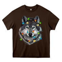 Chocolate Brown Christmas with wolf Heavy Core Tee - RanaPortraitStore