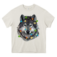 Cream Christmas with wolf Heavy Core Tee - RanaPortraitStore
