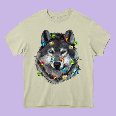 Christmas With Wolf Heavy Core Tee Designed By Ranaportraitstore