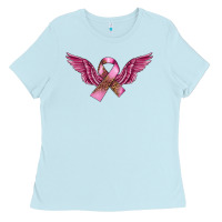 Baby Blue Breast Cancer ribbon with angel wings Ladies Tee - FaDigitalArtStudio