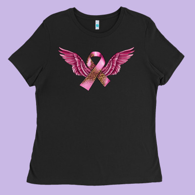 Breast Cancer Ribbon With Angel Wings Ladies Tee Designed By Fadigitalartstudio