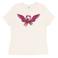 Bone Breast Cancer ribbon with angel wings Ladies Tee - FaDigitalArtStudio