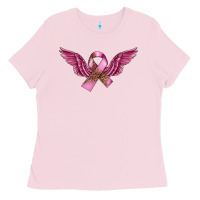 Bubblegum Pink Breast Cancer ribbon with angel wings Ladies Tee - FaDigitalArtStudio