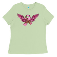 Matcha Breast Cancer ribbon with angel wings Ladies Tee - FaDigitalArtStudio
