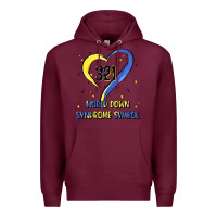 Burgundy world down syndrome symbol Premium Hoodie - Artiststas