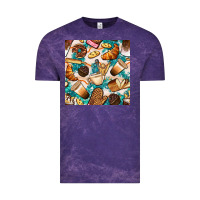 Cloud Purple bakery coffee cups cookie and donut with turquoise glitter seamless pa Vintage Tee - BundleAndBundleShop