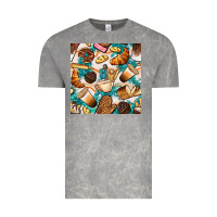 Cloud Rock bakery coffee cups cookie and donut with turquoise glitter seamless pa Vintage Tee - BundleAndBundleShop