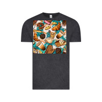 Vintage Black bakery coffee cups cookie and donut with turquoise glitter seamless pa Vintage Tee - BundleAndBundleShop