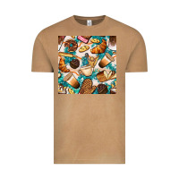 Vintage Camel bakery coffee cups cookie and donut with turquoise glitter seamless pa Vintage Tee - BundleAndBundleShop