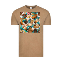 Vintage Coffee bakery coffee cups cookie and donut with turquoise glitter seamless pa Vintage Tee - BundleAndBundleShop