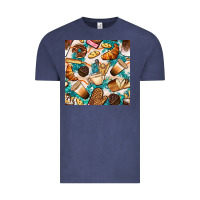 Vintage Denim bakery coffee cups cookie and donut with turquoise glitter seamless pa Vintage Tee - BundleAndBundleShop
