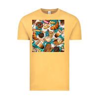Vintage Mustard bakery coffee cups cookie and donut with turquoise glitter seamless pa Vintage Tee - BundleAndBundleShop