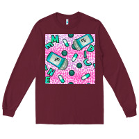 Burgundy Western Medicine Seamless Pattern Long Sleeve Tee - BundleAndBundleShop