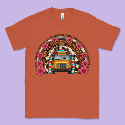 School Bus Leopard Cowhide Rainbow Classic Tee Designed By Artiststas