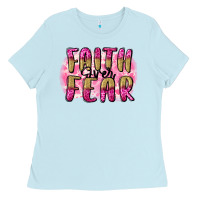 Baby Blue Faith over fear  Breast Cancer Awareness Ladies Tee - FaDigitalArtStudio