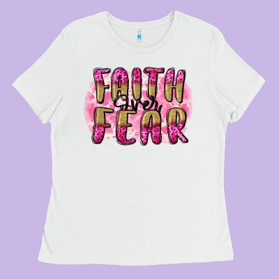 Faith Over Fear  Breast Cancer Awareness Ladies Tee Designed By Fadigitalartstudio