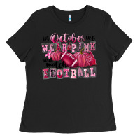 Black in october we wear pink and watch football Ladies Tee - FaDigitalArtStudio