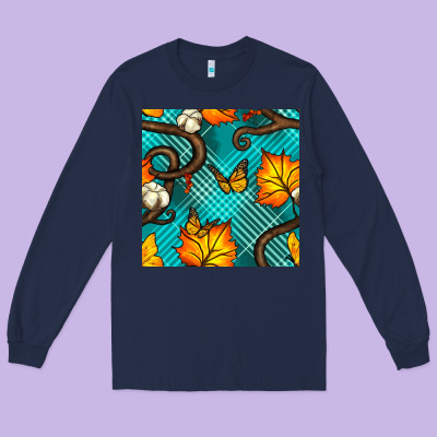 Autumn Leaves Seamless Pattern Long Sleeve Tee Designed By Bundleandbundleshop
