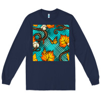 Navy autumn leaves seamless pattern Long Sleeve Tee - BundleAndBundleShop